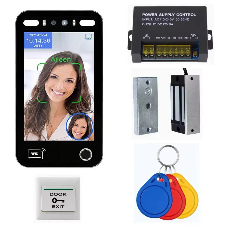 Hebrew 8 Inch Dynamic Face Recognition Biometric Fingerprint Machine Face Recognition WiFi Cloud Supporte Access Control System