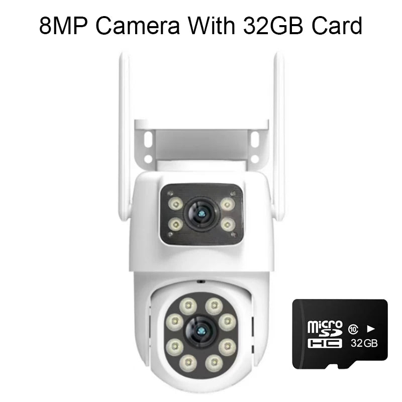 PGST 8MP HD Dual Lens 2.4G WiFi IP Security Camera Wireless PTZ Surveillance Camera CCTV 2-Way Audio IP66 Waterproof Outdoor