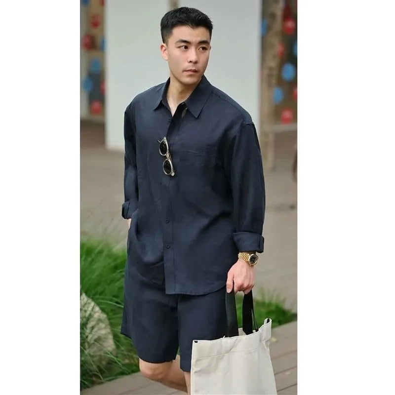 Summer Casual Set Lyocell Linen Shirt and Shorts Men's Polyester Simple and Fashionable Men's Commuting Trend Suit for Men 2026