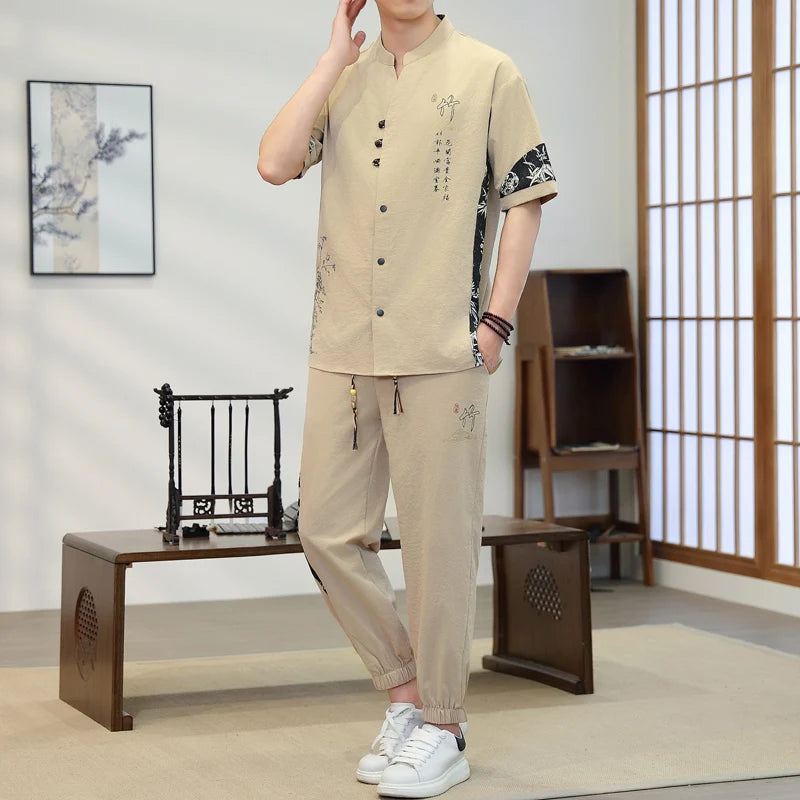 Short Sleeves+Trousers 2026 New Summer Men'S Fashion Loose shirts men Large Size High Quality Trendy Comfortable Casual Set