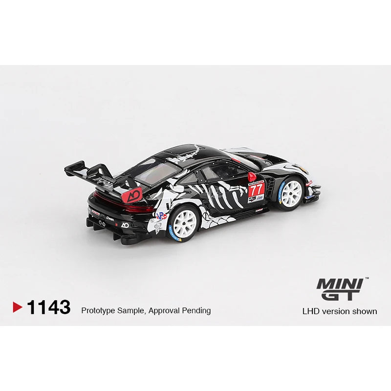 PreSale MINIGT 1143 #77 1:64 Porsche 911 GT3 R AO Racing IMSA Petit Le Mans Skeleton Rexy Halloween Diecast Car Model Toys