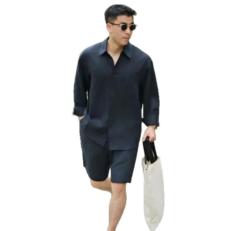 Summer Casual Set Lyocell Linen Shirt and Shorts Men's Polyester Simple and Fashionable Men's Commuting Trend Suit for Men 2026