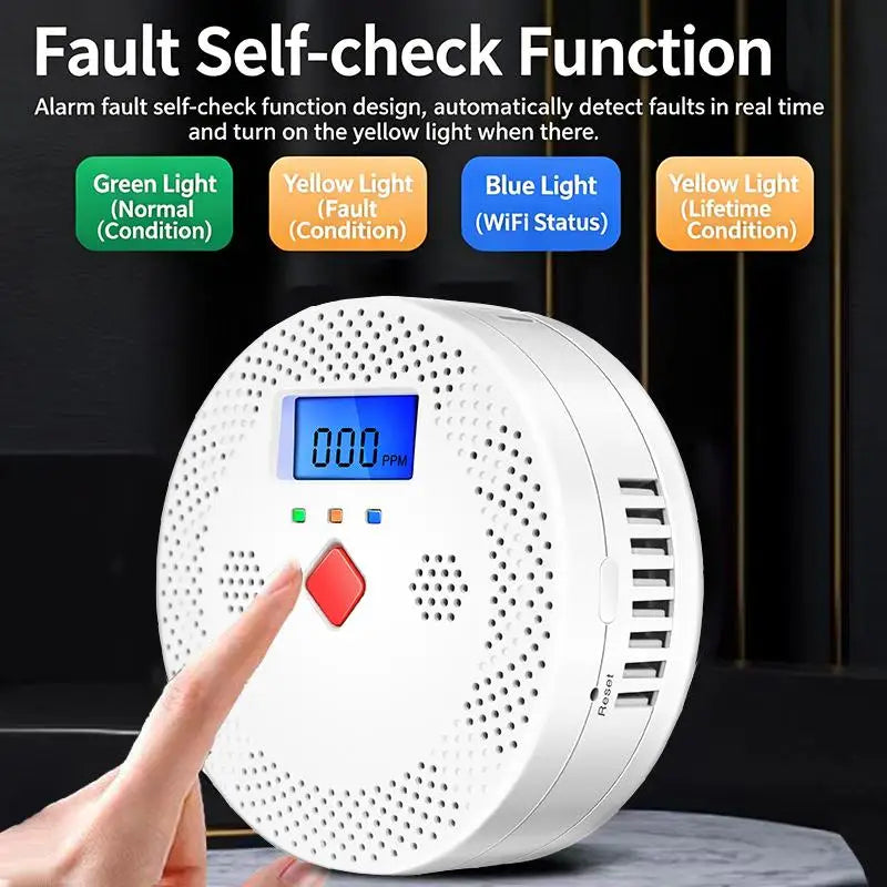 WiFi Smart Carbon Monoxide Detector Alarm 85dB Sound Warning LCD Digital Display Home Indoor Real-Time CO Monitor Poisoning