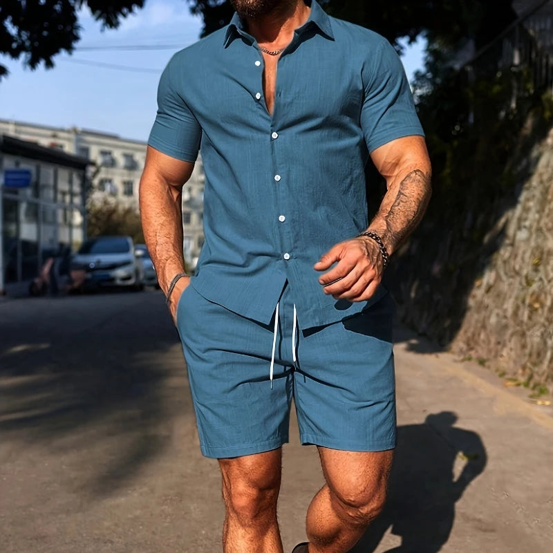 Slim Short Sleeve Shirt and Shorts Sets for Men 2026 Summer Casual Sportswear Male Fashion Beach Shirts Comfortable Hawaii Wear