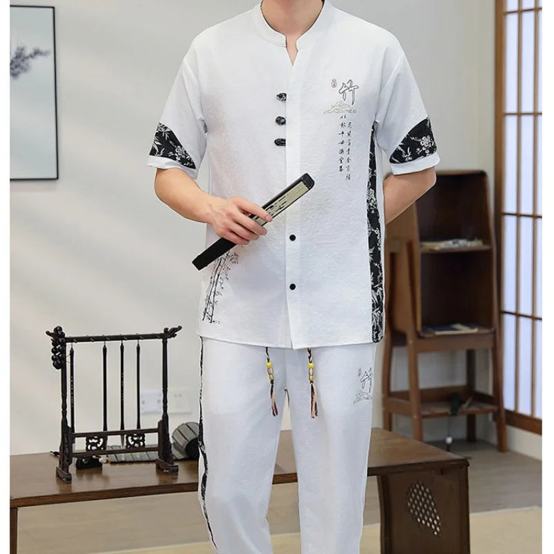 Short Sleeves+Trousers 2026 New Summer Men'S Fashion Loose shirts men Large Size High Quality Trendy Comfortable Casual Set