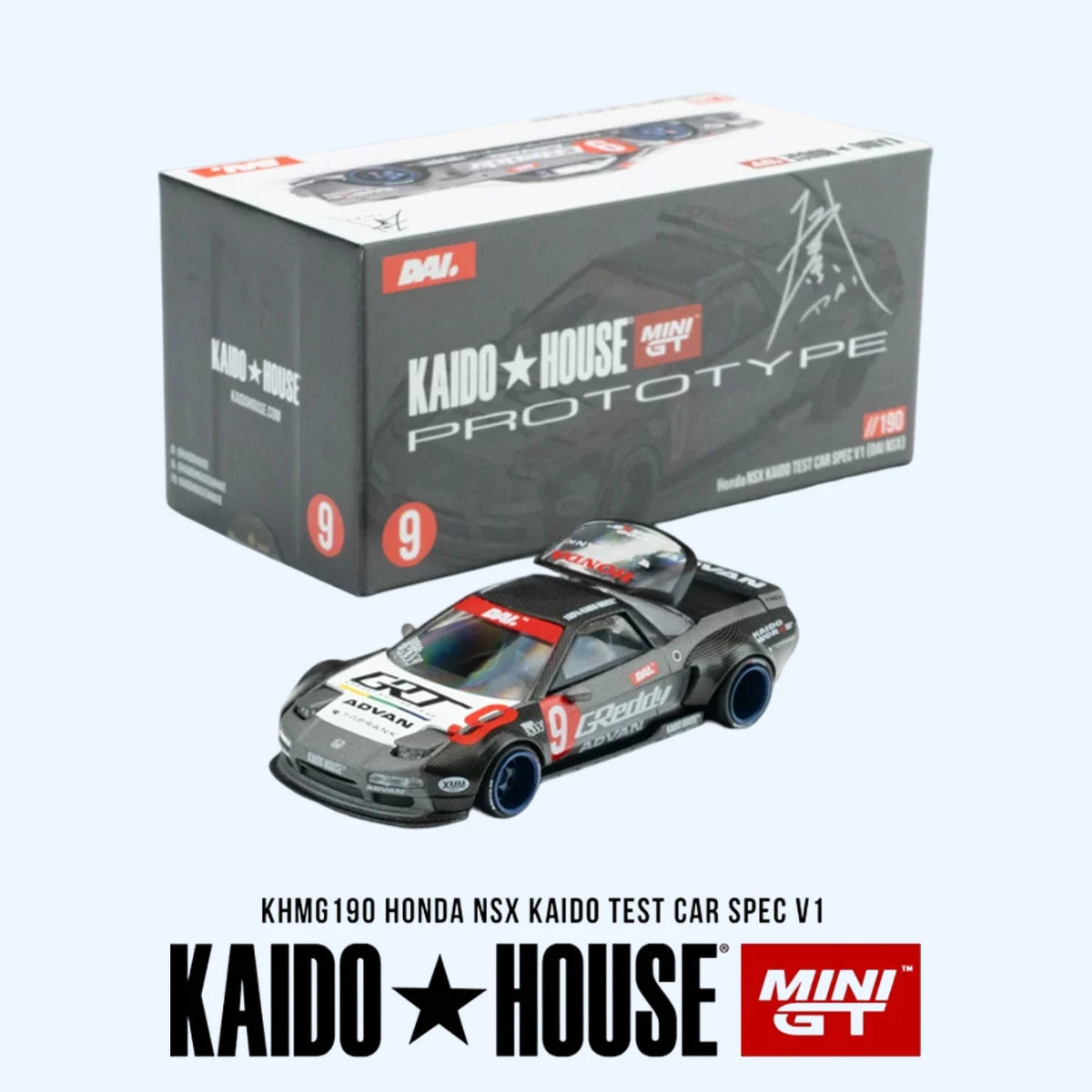 Kaido House x MINIGT KHMG190 1:64 Honda NSX Kaido Test Car Spec V1 Full Carbon Fiber JDM Widebody Diecast Model Car In Stock