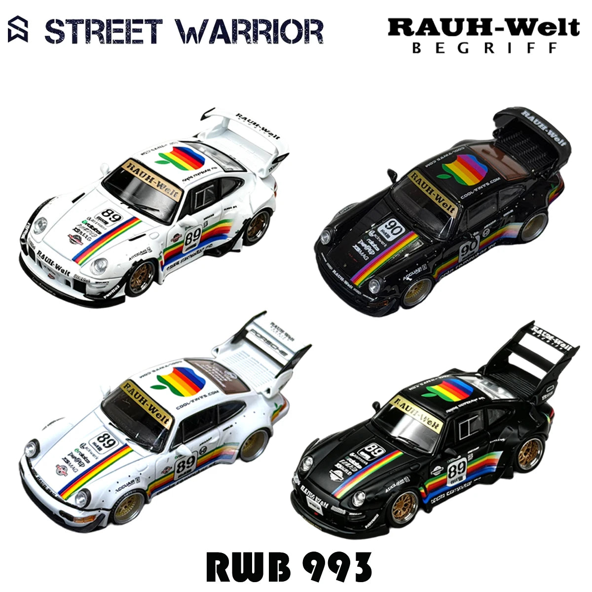 SW In Stock 1:64 RWB 993 Black Apple Diecast Diorama Car Model Collection Street  Warrior
