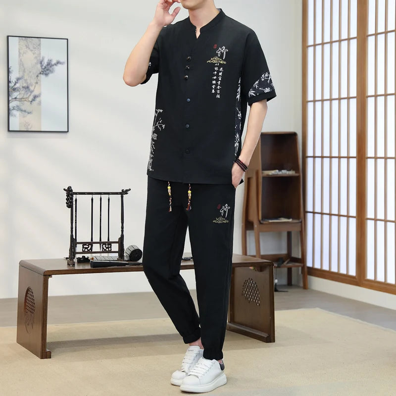 Short Sleeves+Trousers 2026 New Summer Men'S Fashion Loose shirts men Large Size High Quality Trendy Comfortable Casual Set
