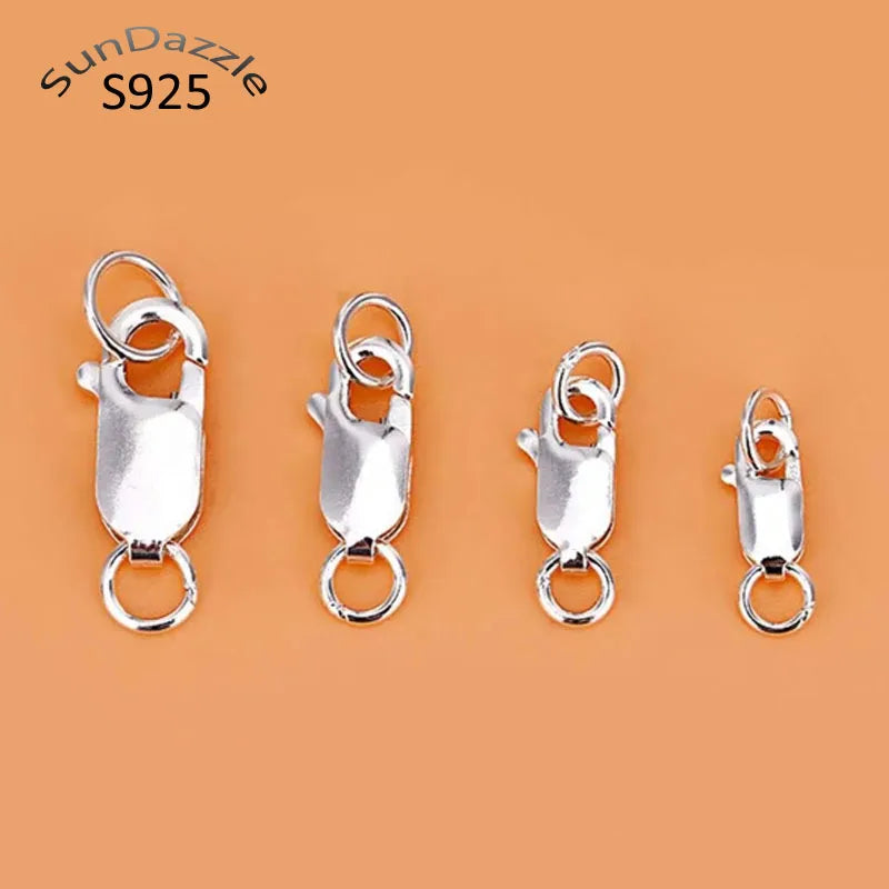 Genuine Real Pure Solid 925 Sterling Silver Lobster Clasp Hook Claw Buckle With Double Sealed Ring Connector Jewelry Findings