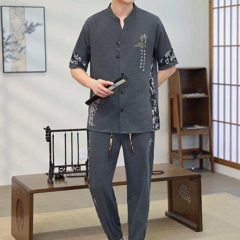 Short Sleeves+Trousers 2026 New Summer Men'S Fashion Loose shirts men Large Size High Quality Trendy Comfortable Casual Set