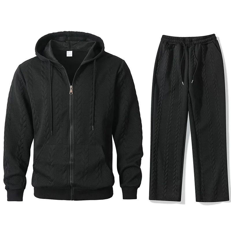 Men's Casual Hoodie Sweatshirt Set Thickened Polyester Long Sleeve with Hat Leisure Warmth Spring Autumn Winter Fashion