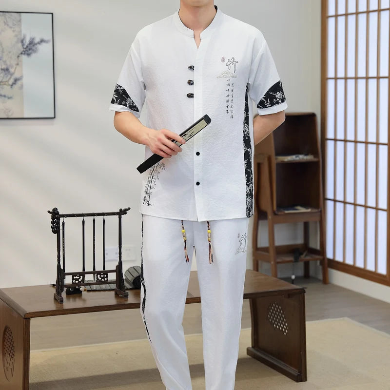 Short Sleeves+Trousers 2026 New Summer Men'S Fashion Loose shirts men Large Size High Quality Trendy Comfortable Casual Set