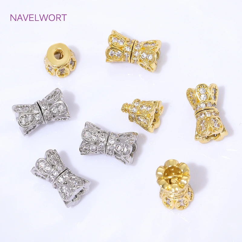 14K Gold Plated Inlaid Zircon Spiral End Clasps Fastener,Brass Connector Clasps For Jewelry Making Supplies,Clasp For Bracelet