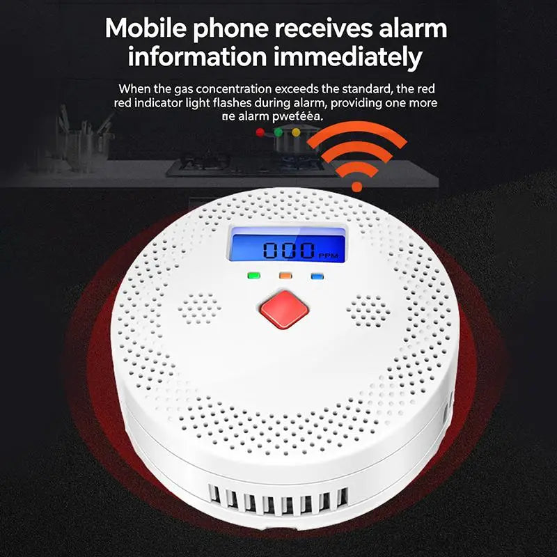WiFi Smart Carbon Monoxide Detector Alarm 85dB Sound Warning LCD Digital Display Home Indoor Real-Time CO Monitor Poisoning