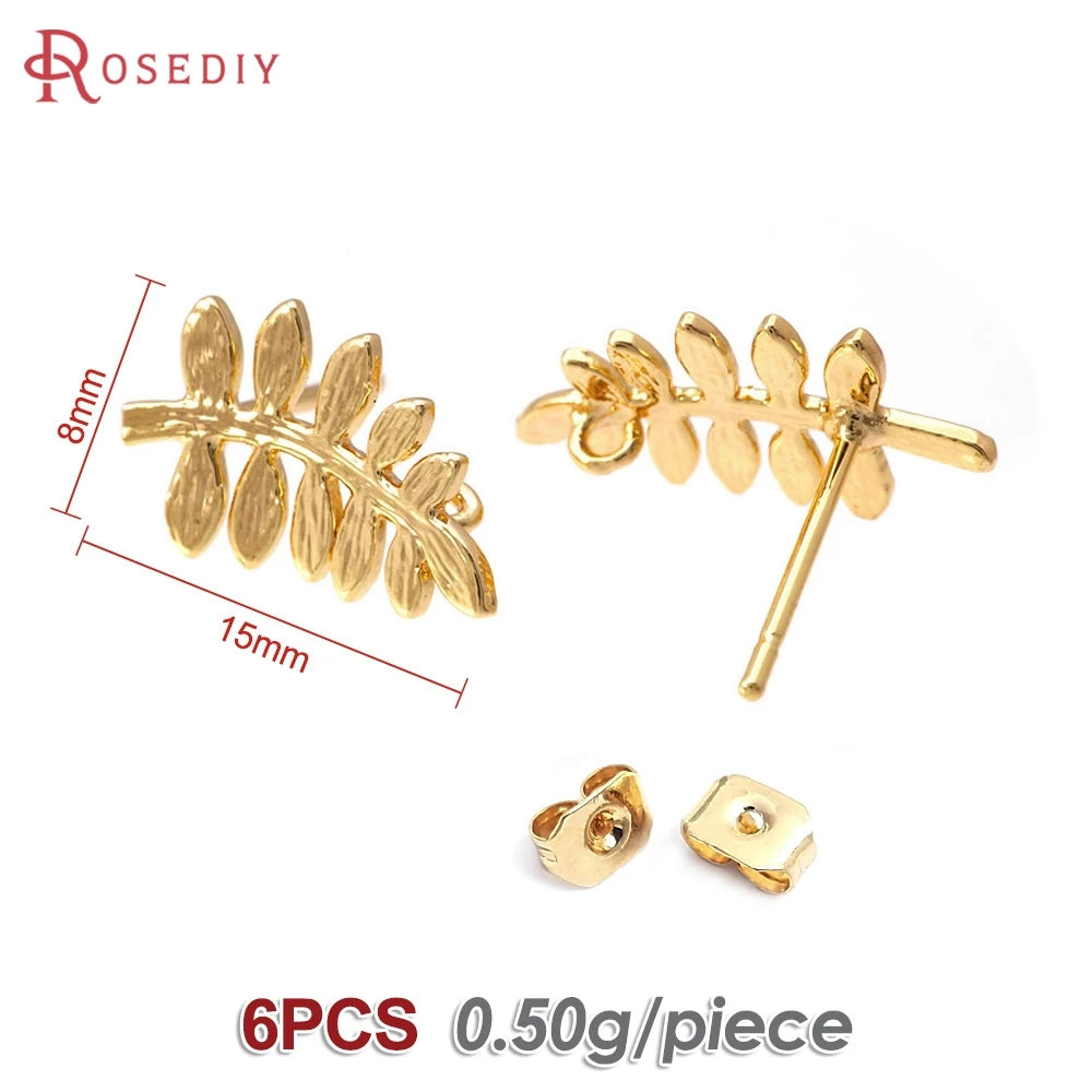 18K Gold Color Brass Lotus Leaf Tree Leaf Leaves Branch Stud Earrings Pins Earrings Jewelry Making Supplies Findings Accessories