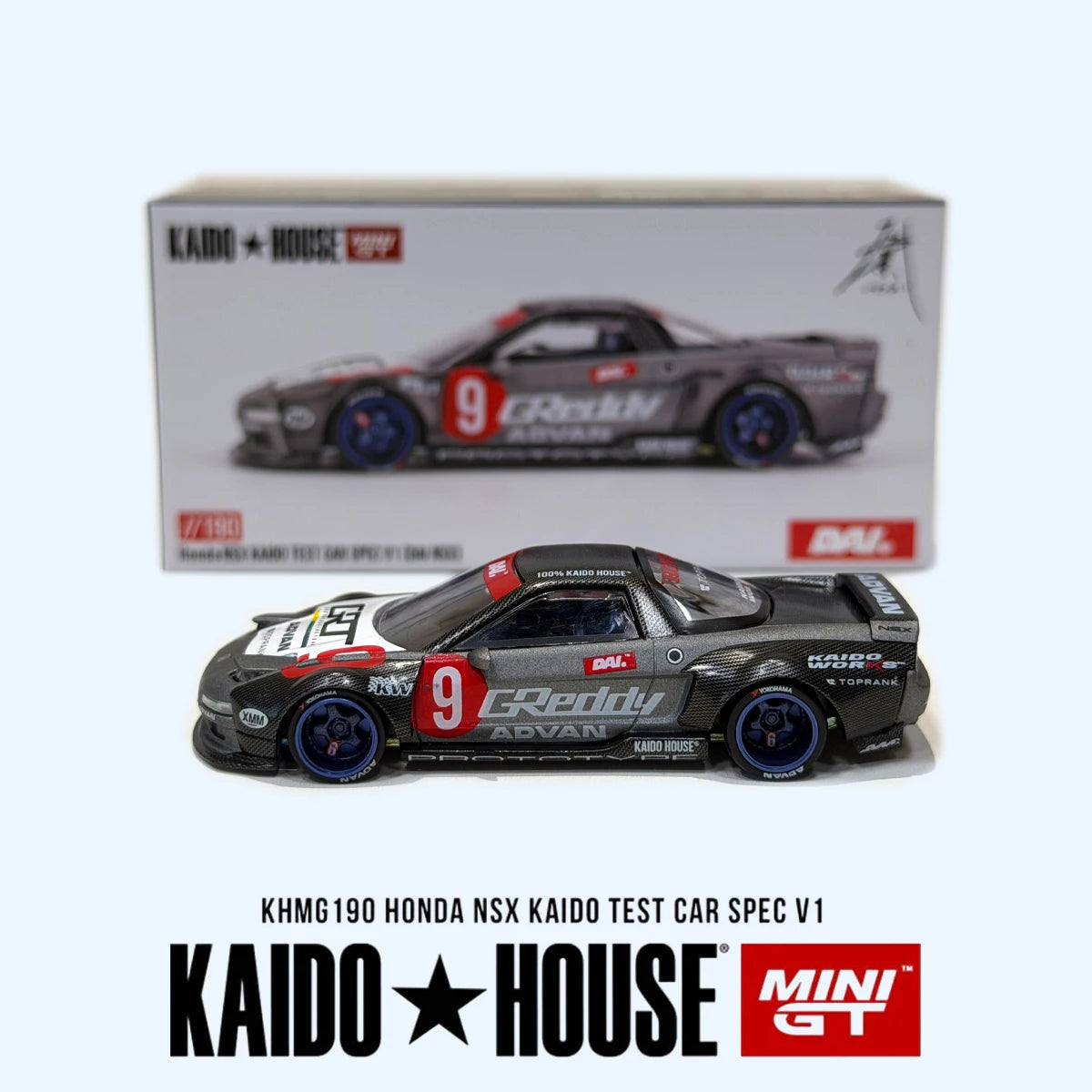 Kaido House x MINIGT KHMG190 1:64 Honda NSX Kaido Test Car Spec V1 Full Carbon Fiber JDM Widebody Diecast Model Car In Stock