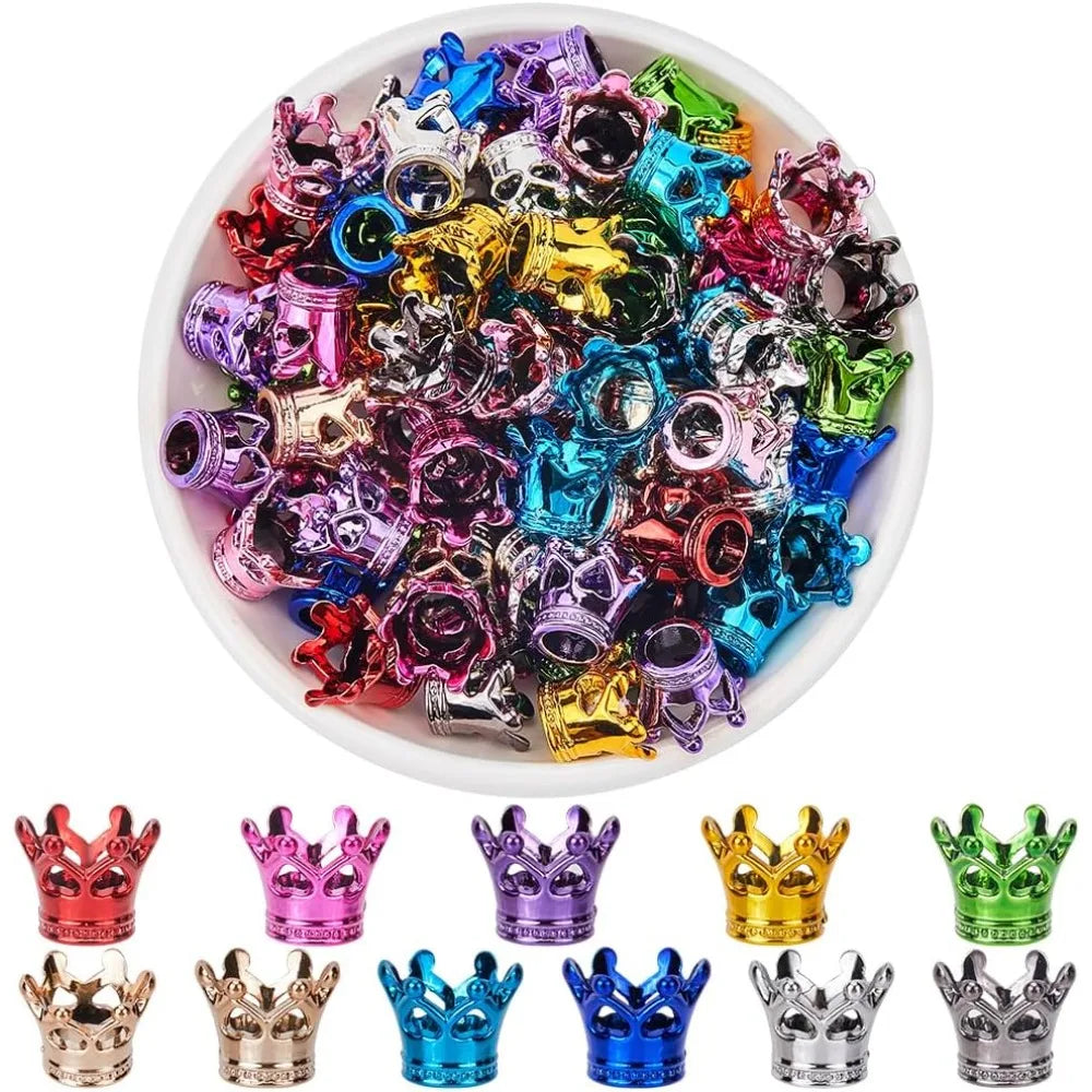 100Pcs Crown Bead Acrylic Focal Beads Bulk 12x14mm Colorful Plastic Golden Silver Crowns Caps Hat Shaped Loose Spacer kit