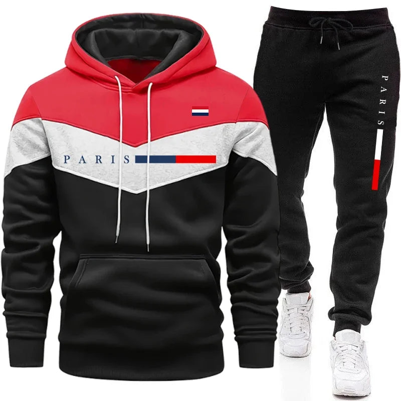 Urban Casual Fashion Hoodie Sportswear Paris Printed Pullover Outfits 2026 Hot Sale Men's Set Hooded Sweatshirt and Jogger Pants