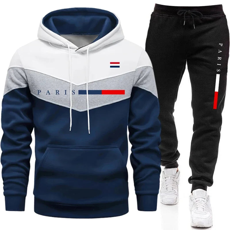 Urban Casual Fashion Hoodie Sportswear Paris Printed Pullover Outfits 2026 Hot Sale Men's Set Hooded Sweatshirt and Jogger Pants