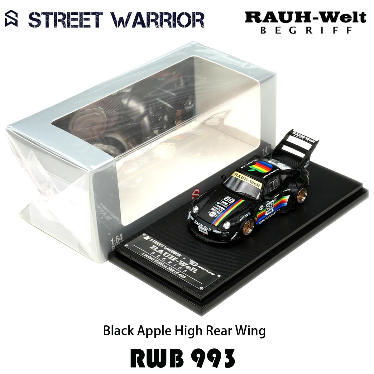 SW In Stock 1:64 RWB 993 Black Apple Diecast Diorama Car Model Collection Street  Warrior
