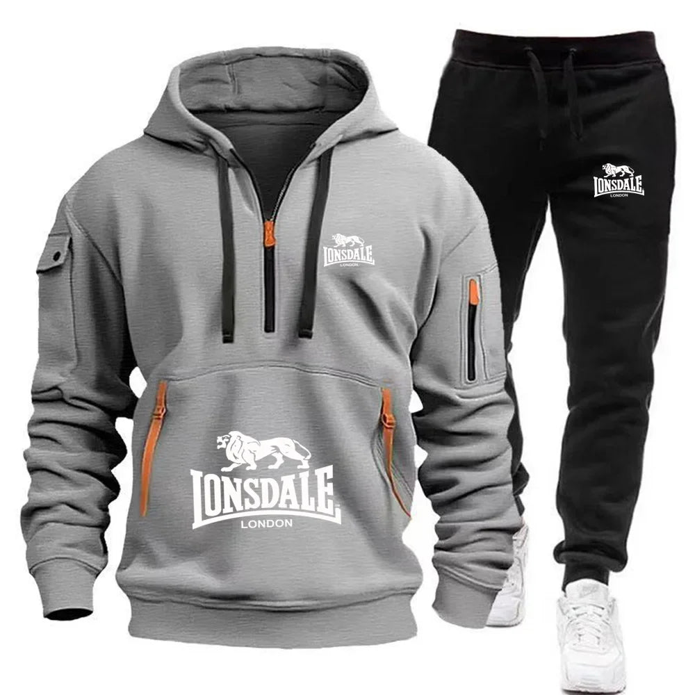 New Autumn and Winter Men's Casual and Fashionable Loose Multi-pocket Pullover Hoodie and Outdoor Jogging Sweatpants Set