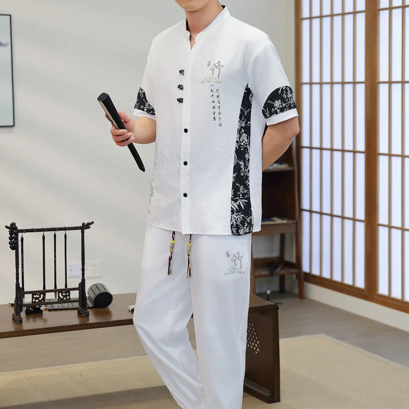 Short Sleeves+Trousers 2026 New Summer Men'S Fashion Loose shirts men Large Size High Quality Trendy Comfortable Casual Set