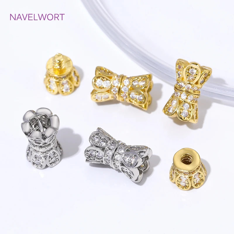 14K Gold Plated Inlaid Zircon Spiral End Clasps Fastener,Brass Connector Clasps For Jewelry Making Supplies,Clasp For Bracelet