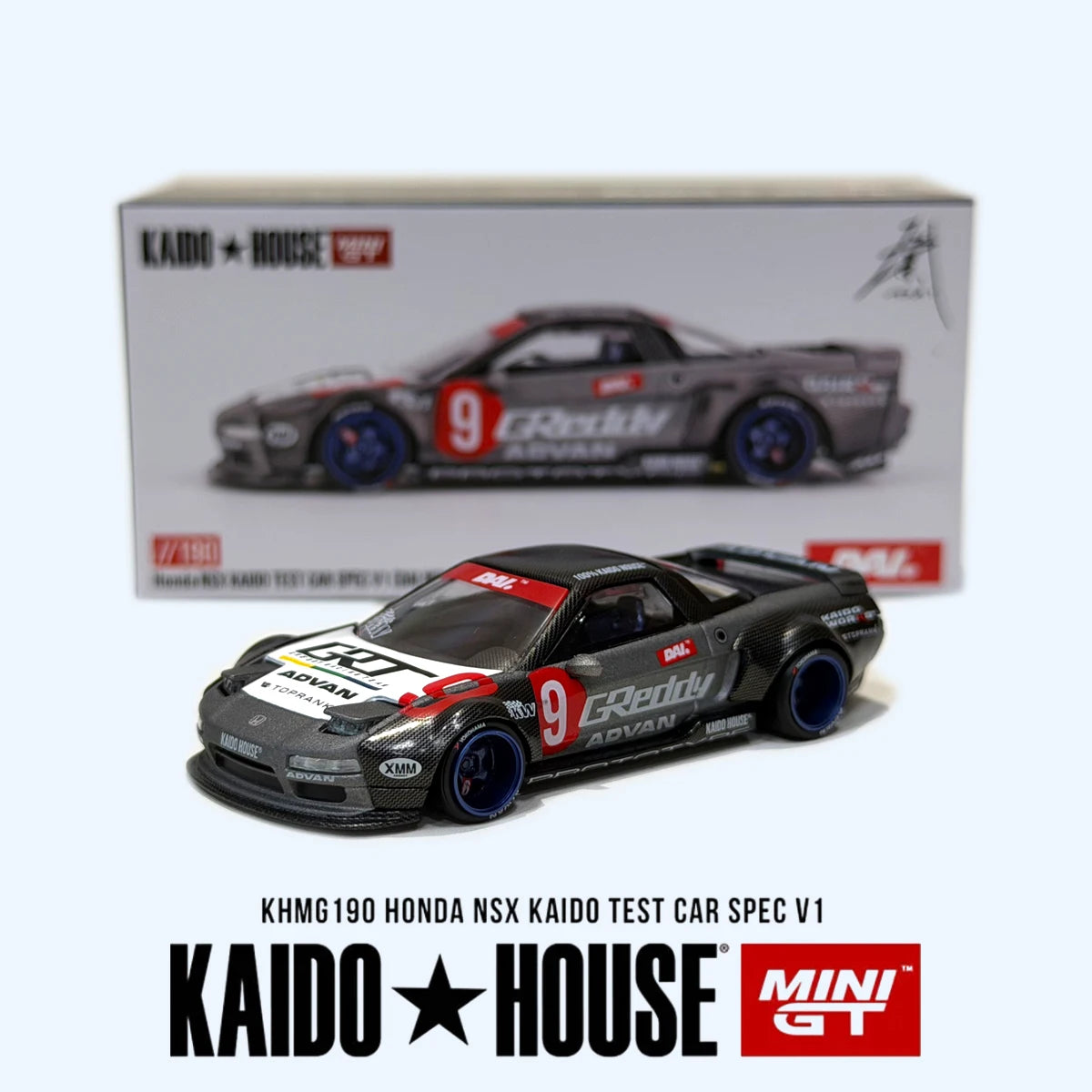 Kaido House x MINIGT KHMG190 1:64 Honda NSX Kaido Test Car Spec V1 Full Carbon Fiber JDM Widebody Diecast Model Car In Stock