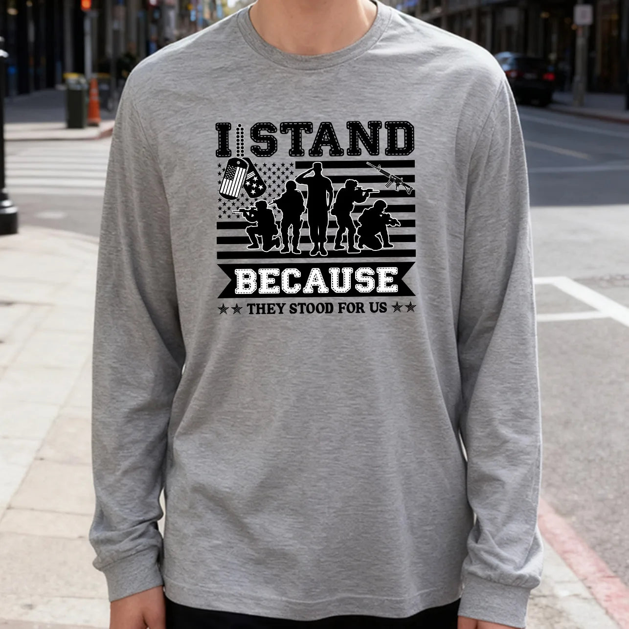 I Stand because They Stood for Us Men's Long Sleeve Tee 100% Cotton 180g Crew Neck Casual Daily Style Soft and Breathable