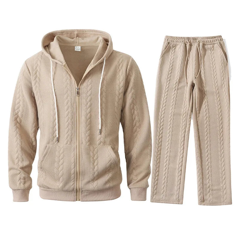 Men's Casual Hoodie Sweatshirt Set Thickened Polyester Long Sleeve with Hat Leisure Warmth Spring Autumn Winter Fashion