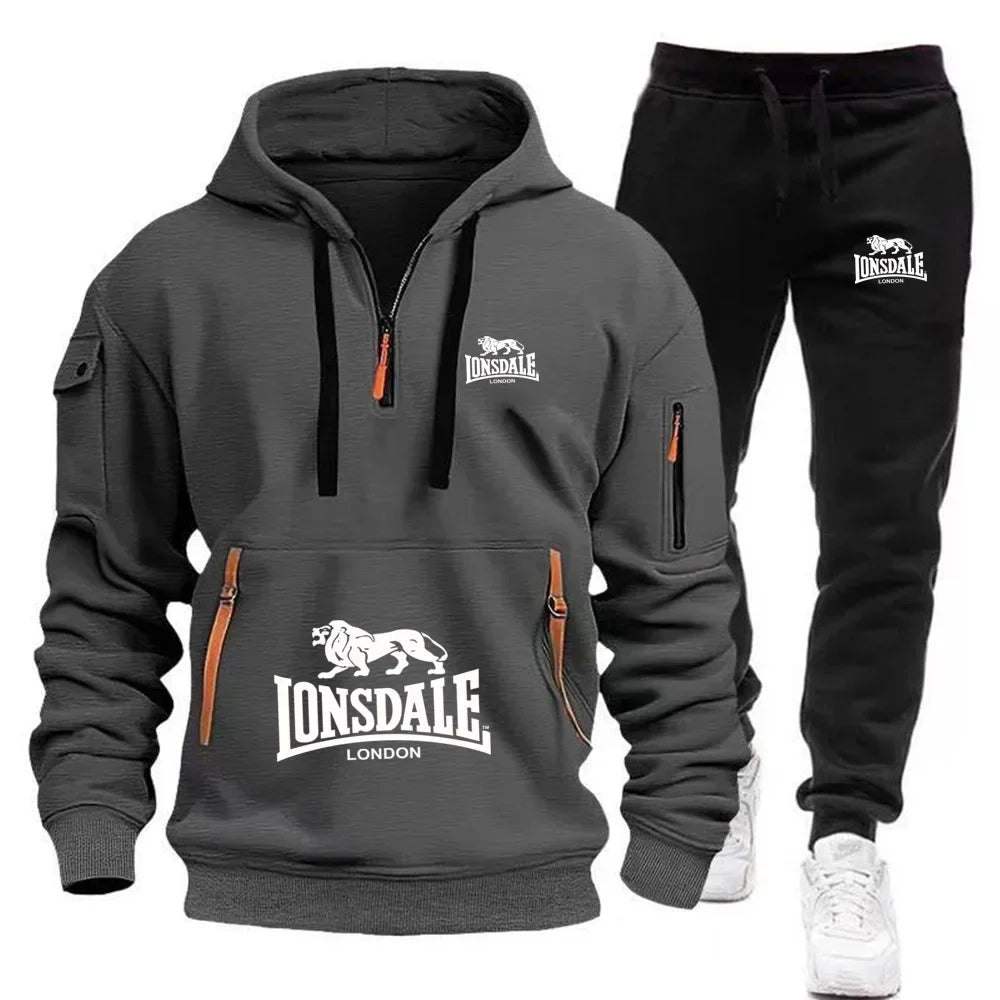 New Autumn and Winter Men's Casual and Fashionable Loose Multi-pocket Pullover Hoodie and Outdoor Jogging Sweatpants Set