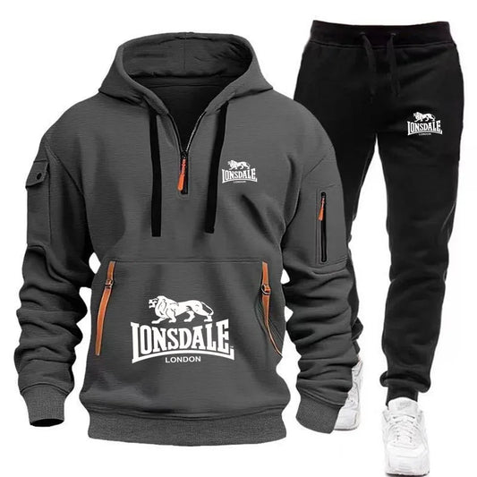 New Autumn and Winter Men's Casual and Fashionable Loose Multi-pocket Pullover Hoodie and Outdoor Jogging Sweatpants Set