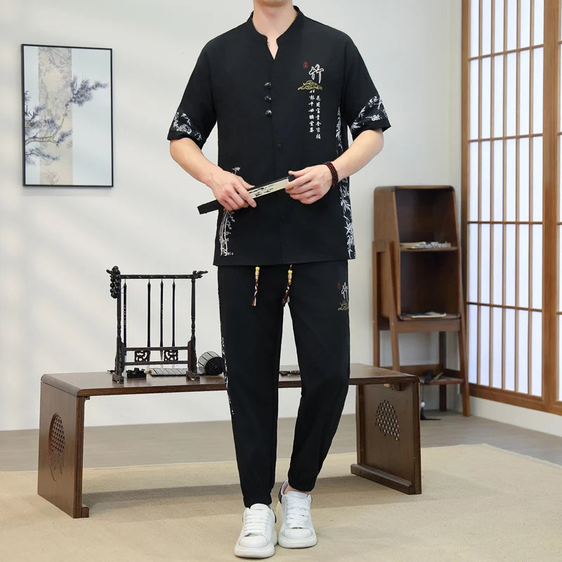Short Sleeves+Trousers 2026 New Summer Men'S Fashion Loose shirts men Large Size High Quality Trendy Comfortable Casual Set