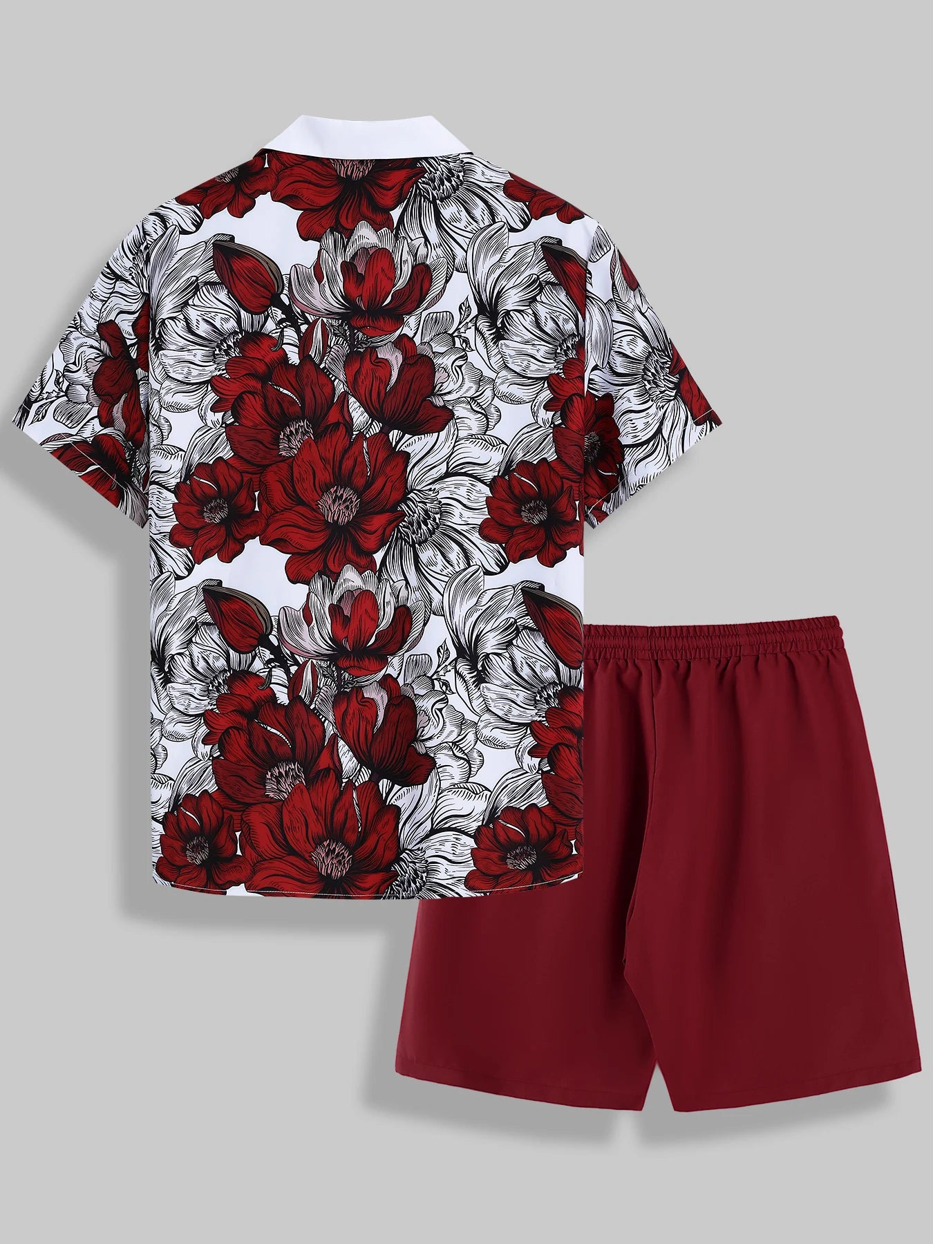 Men's Summer Lightweight Breathable Outfit, Bold Floral Print Shirt & Shorts for Vacation