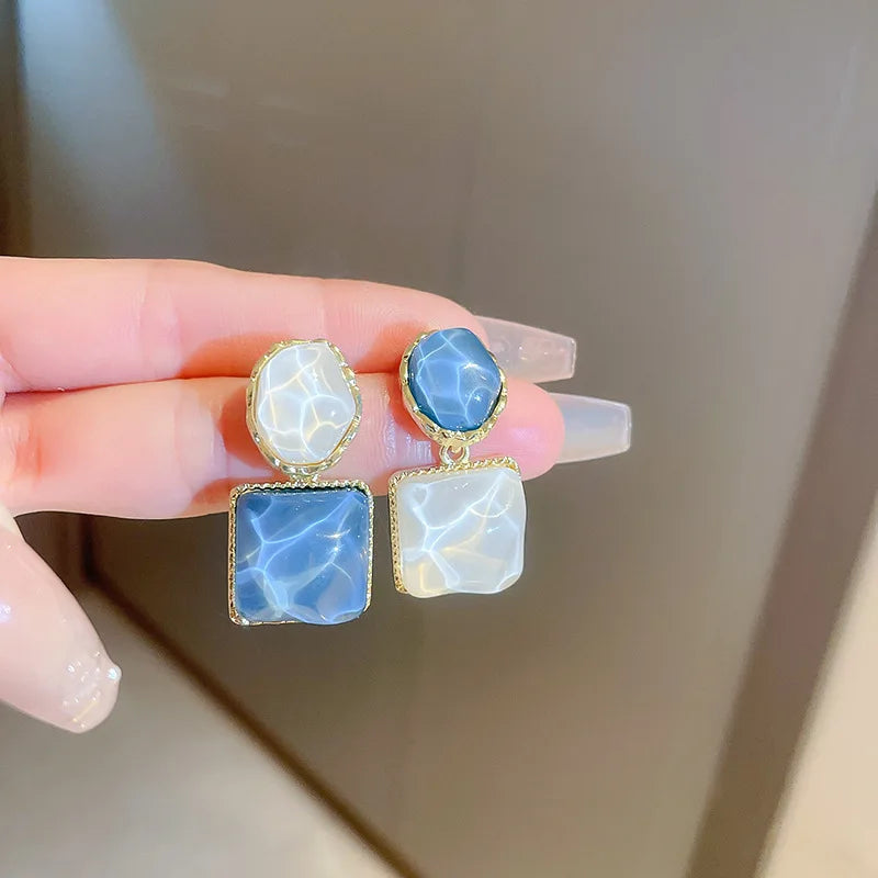 Crystal Flower Blue Fresh Vacation Style Light Luxury High-End Earrings Women Party Trendy Fashion Earring Versatile Exquisite