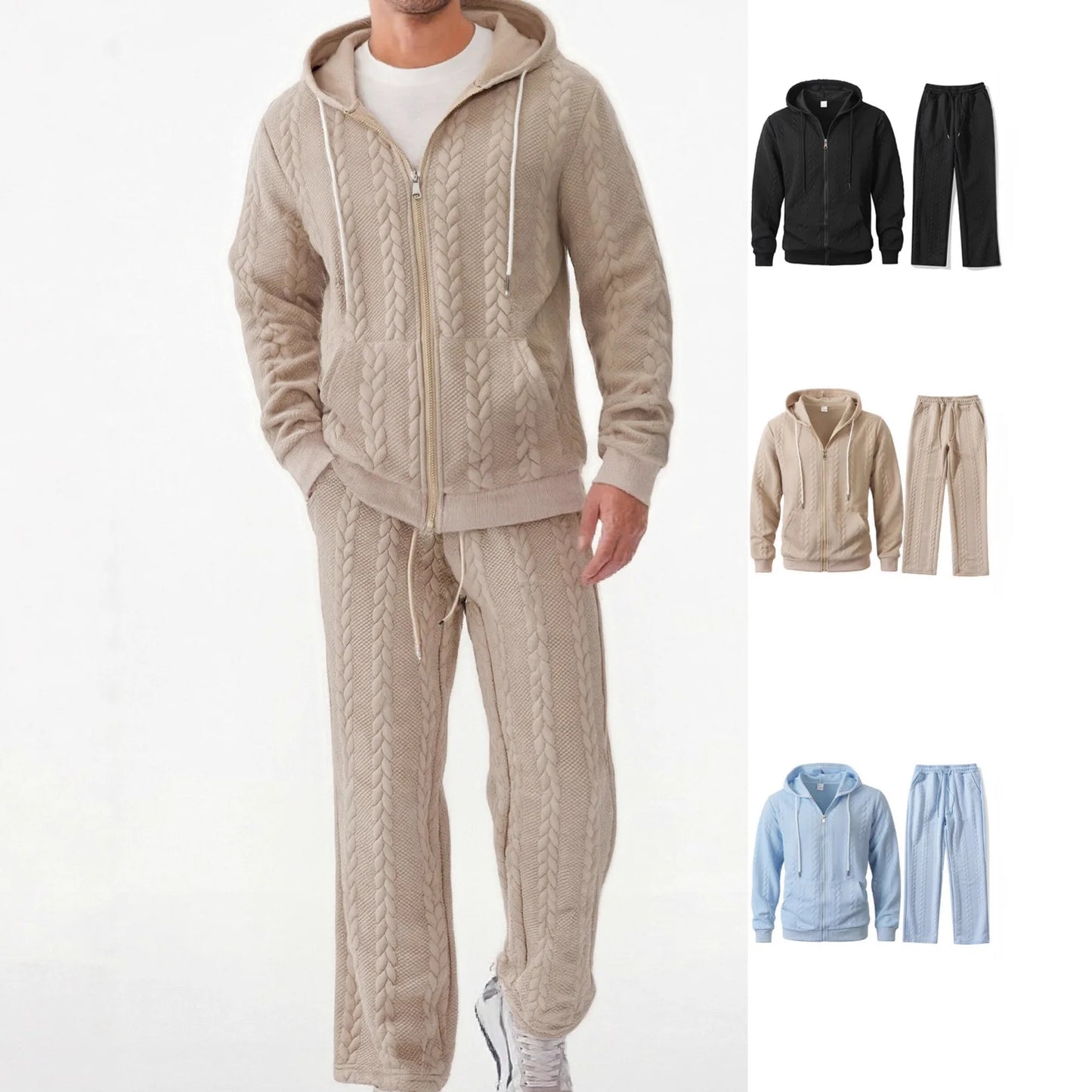 Men's Casual Hoodie Sweatshirt Set Thickened Polyester Long Sleeve with Hat Leisure Warmth Spring Autumn Winter Fashion