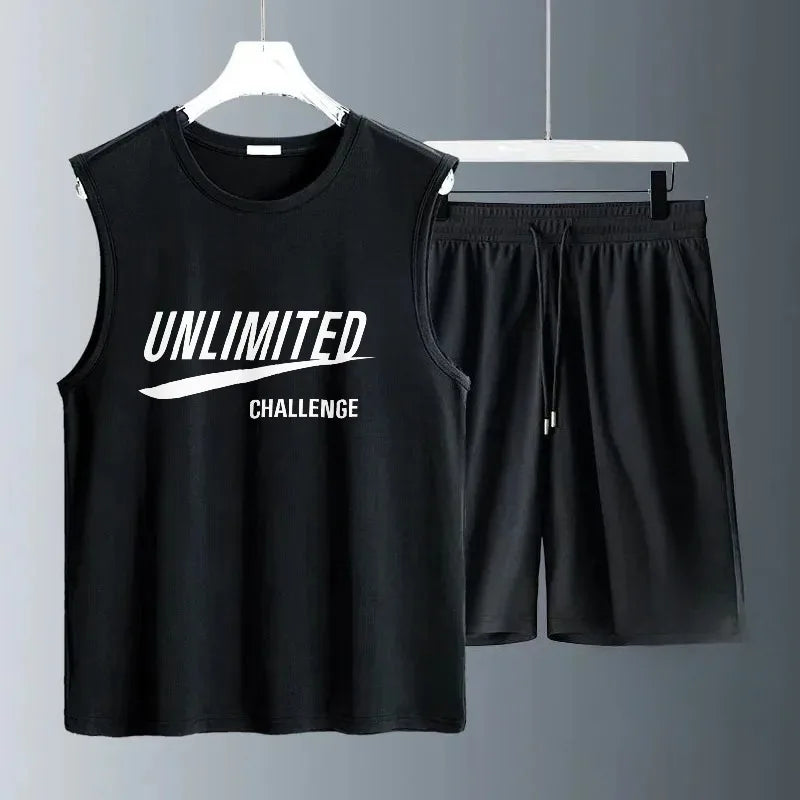 2026 Summer Men's Casual Basketball Set Two Piece Breathable Short Sleeve T-Shirt and Jogging Shorts Street Sportswear Thin