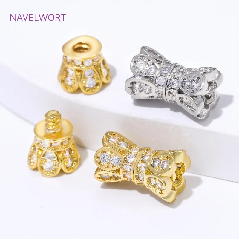14K Gold Plated Inlaid Zircon Spiral End Clasps Fastener,Brass Connector Clasps For Jewelry Making Supplies,Clasp For Bracelet