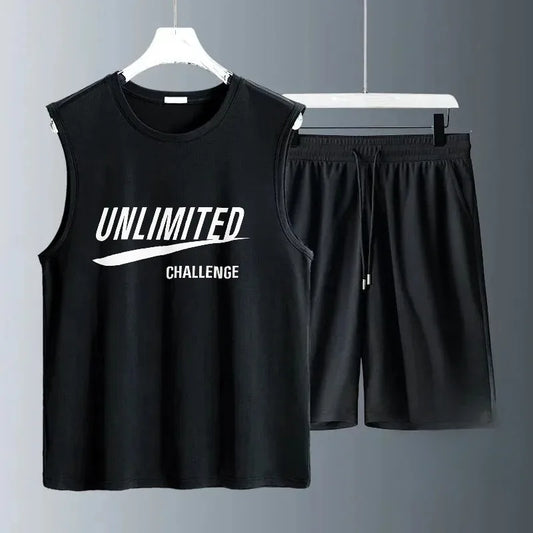 2026 Summer Men's Casual Basketball Set Two Piece Breathable Short Sleeve T-Shirt and Jogging Shorts Street Sportswear Thin