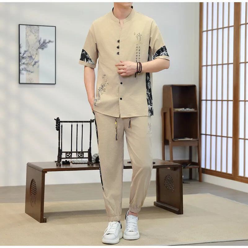 Short Sleeves+Trousers 2026 New Summer Men'S Fashion Loose shirts men Large Size High Quality Trendy Comfortable Casual Set