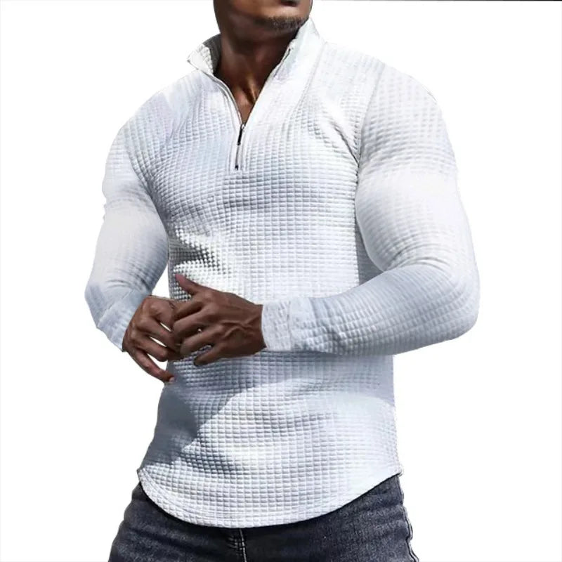 Men's spring and autumn small checkered sweater stand-up collar half-section zipper long-sleeved jacquard men's tops are trendy
