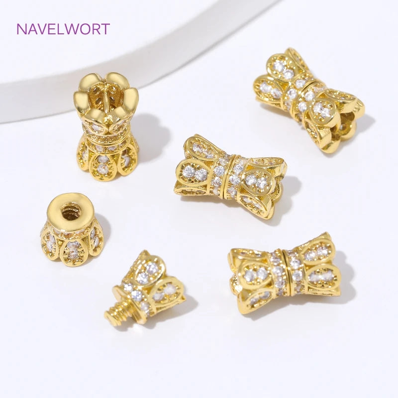 14K Gold Plated Inlaid Zircon Spiral End Clasps Fastener,Brass Connector Clasps For Jewelry Making Supplies,Clasp For Bracelet