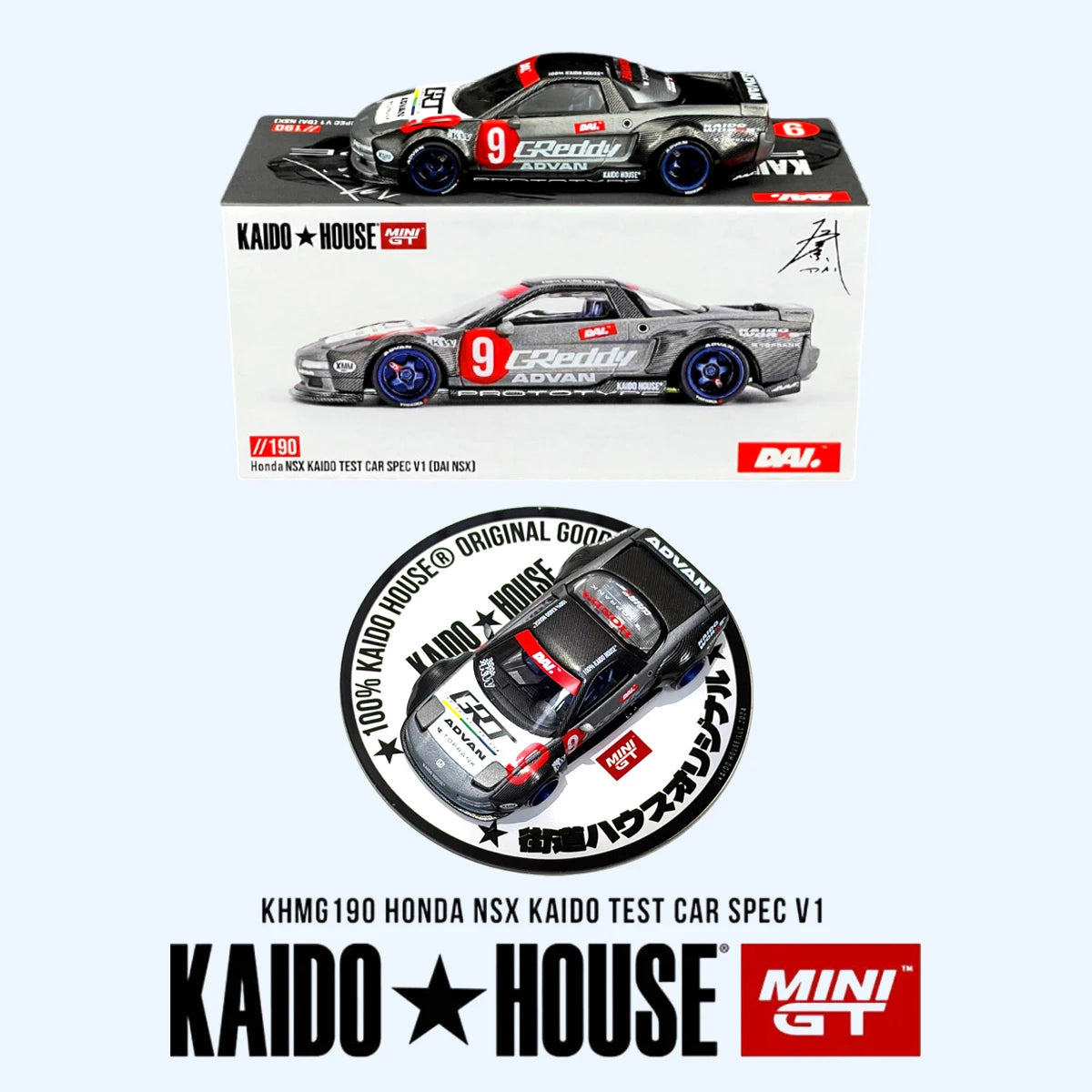 Kaido House x MINIGT KHMG190 1:64 Honda NSX Kaido Test Car Spec V1 Full Carbon Fiber JDM Widebody Diecast Model Car In Stock