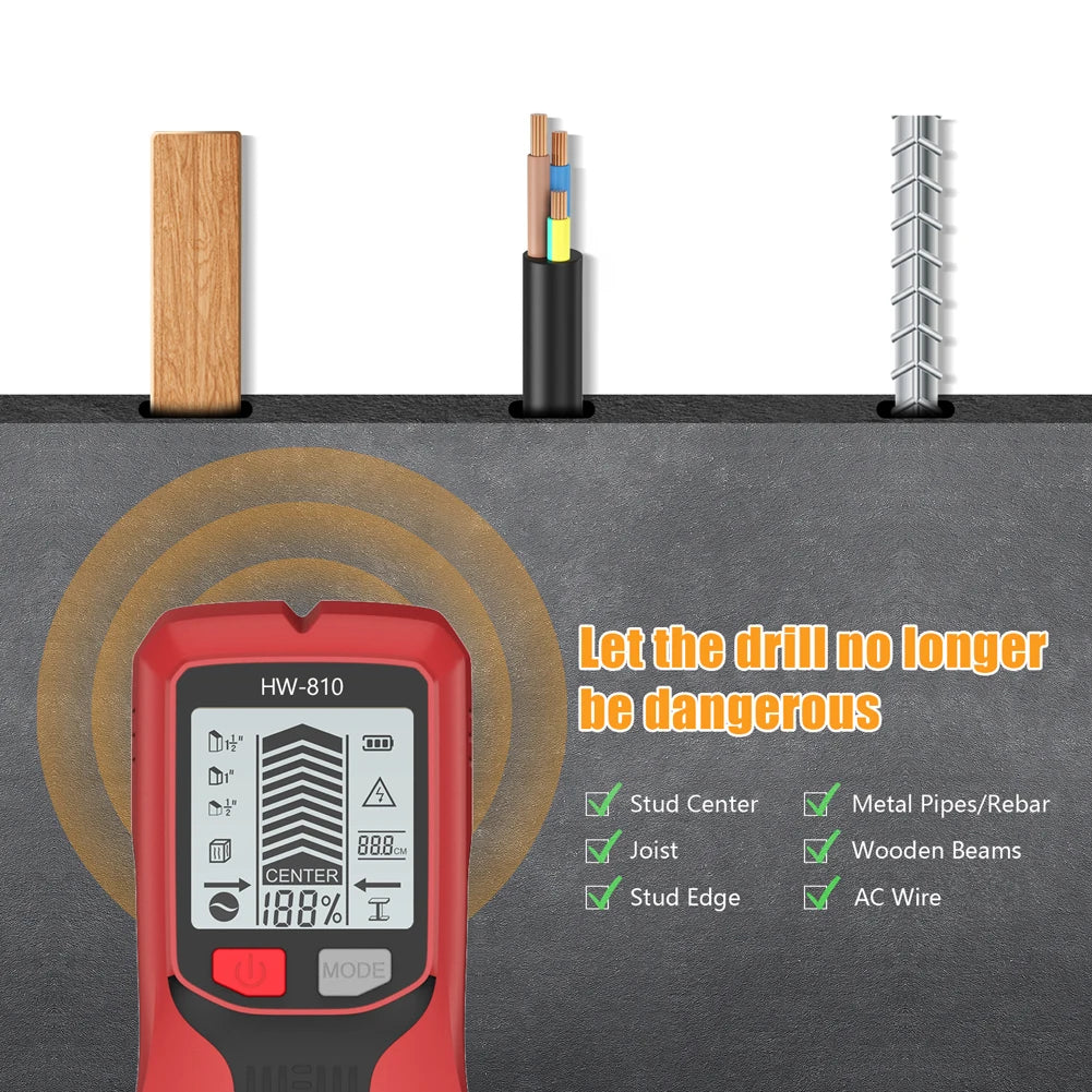 6 in 1 Smart Stud Finder Wall Scanner Electric Wall Scanner Sensor Studs Detector for AC Wire Metal Studs Wood Joist Pipe