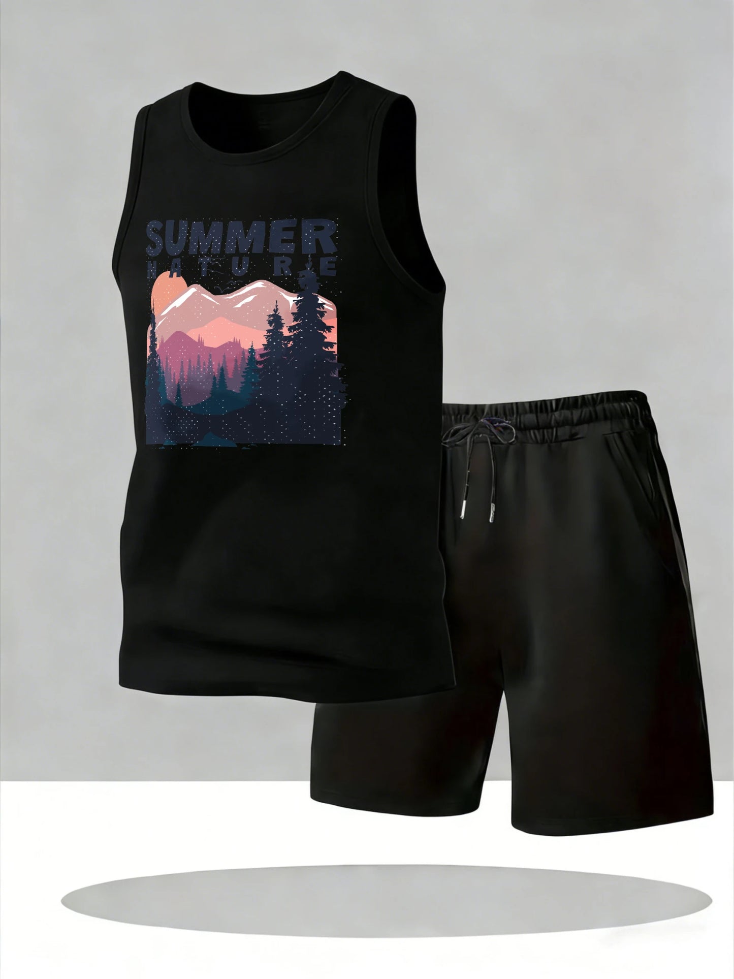 Men's Tank Top Sets 2026 Summer Quick drying sweatshirt set Breathable beach  oversize running crewneck sports drip clothing