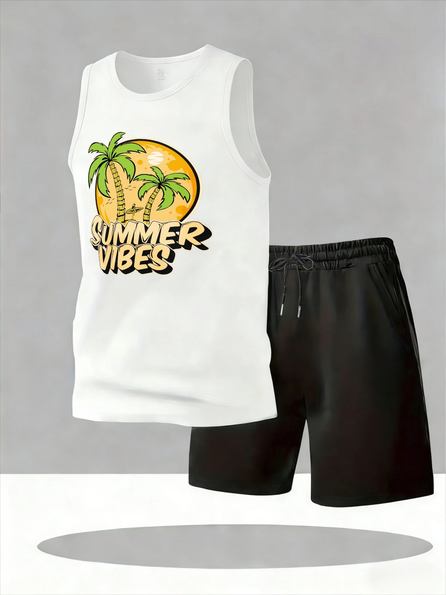 Men's Tank Top Sets 2026 Summer Quick drying 2 piece set oversize sports crewneck Breathable running  Suit for man seaside