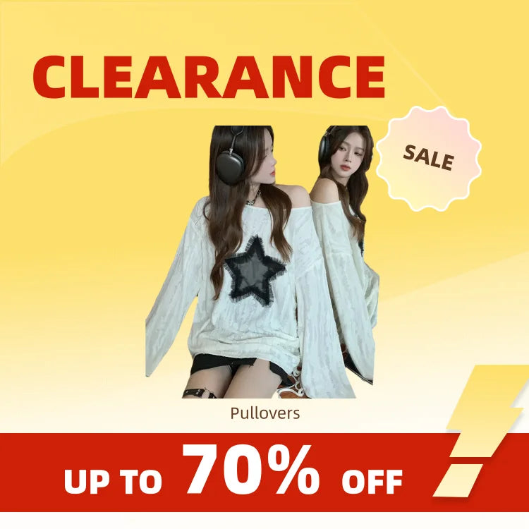 Clearance_Harajuku Tshirts Fashion Tops Star Hollow Out Long Sleeve T Shirt Korean Kawaii Ropa Mujer Casual Y2k T-shirt Clothes