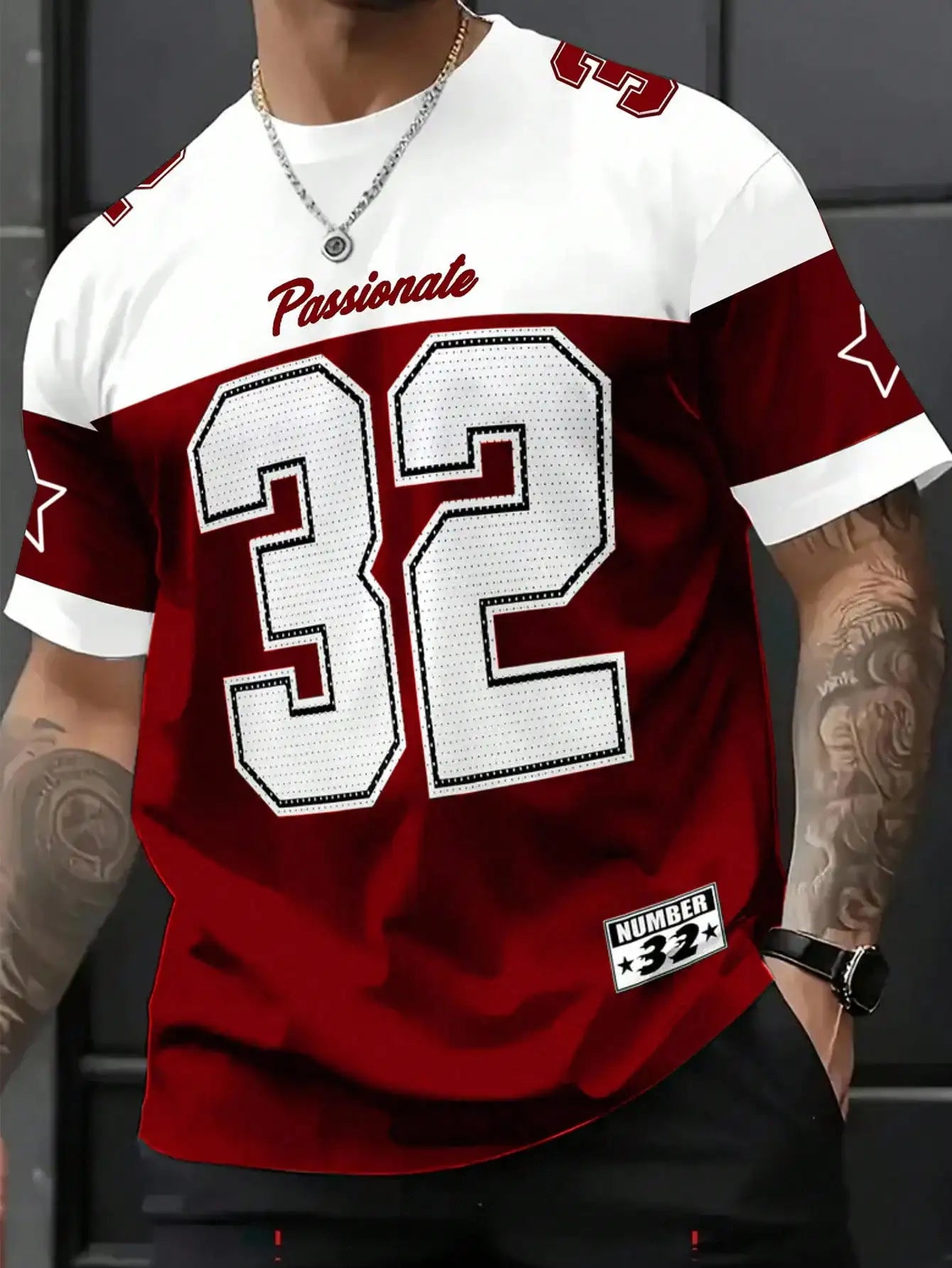 Men's Casual Loose Fit Number 32 Print Crew Neck Short Sleeve T-Shirt for Summer