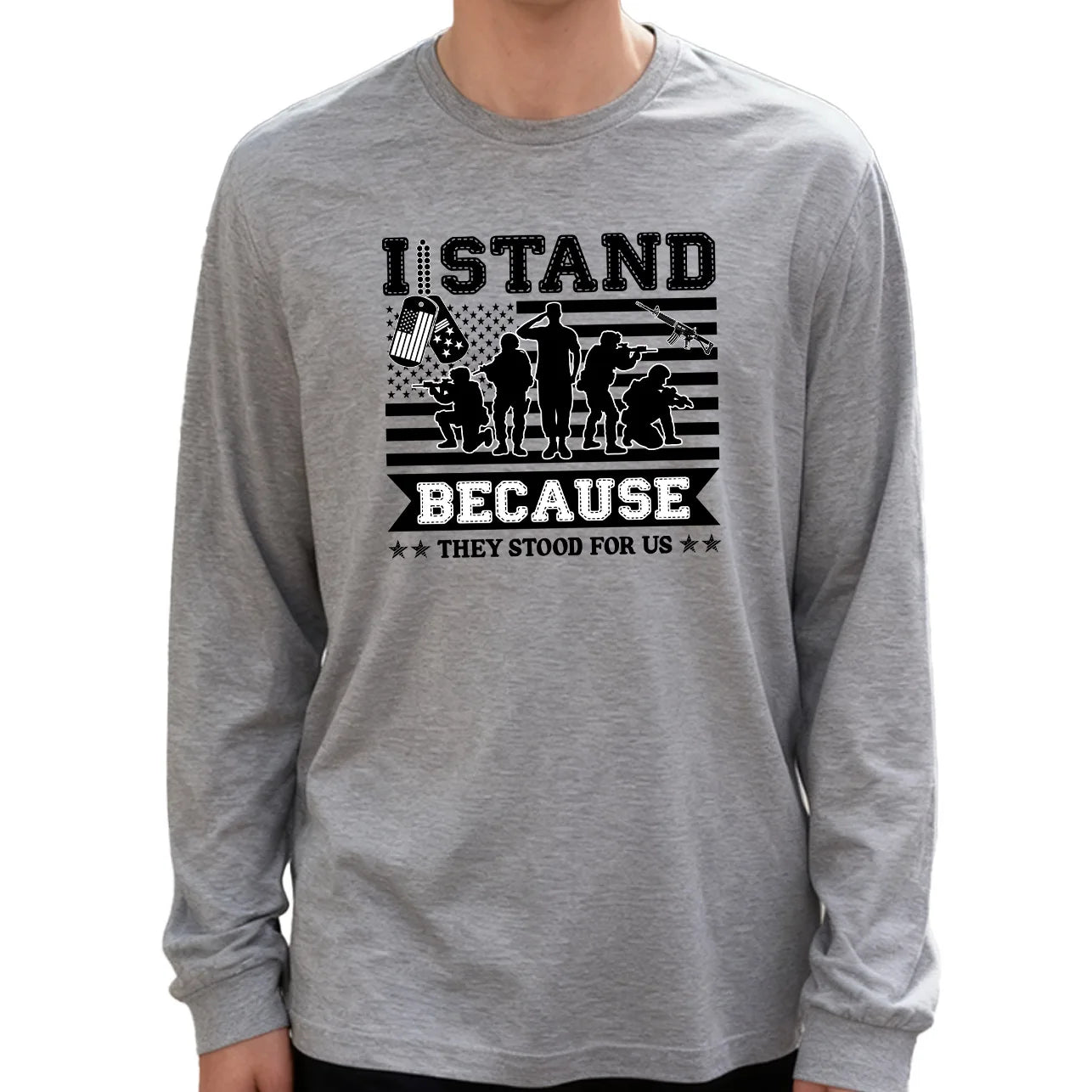 I Stand because They Stood for Us Men's Long Sleeve Tee 100% Cotton 180g Crew Neck Casual Daily Style Soft and Breathable