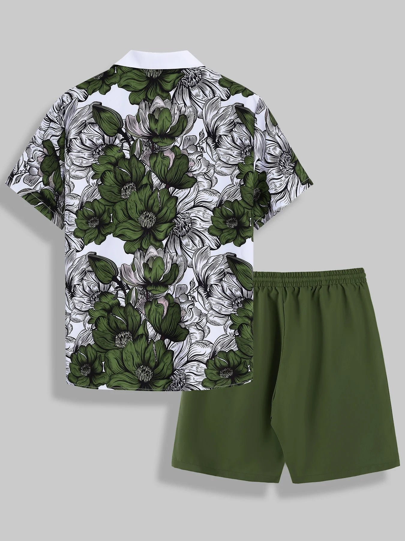 Men's Sophisticated Color Block Vacation Set Summer Retro Floral Lapel Shirt & Elastic Waist Shorts 2 Piece Casual Outfit